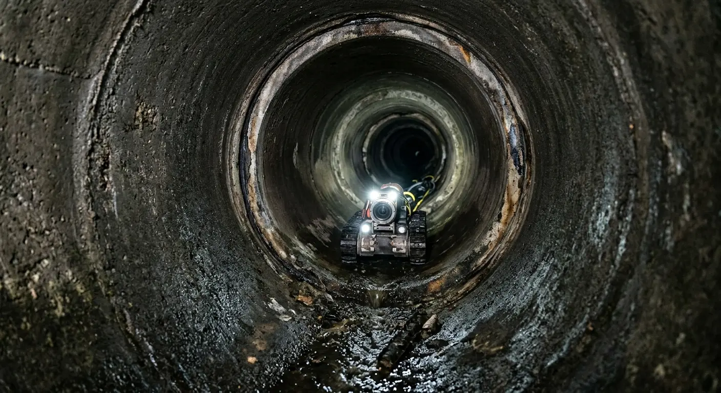Robotic sewer camera inspecting pipe interior for Drain Snake Service in Mammoth Lakes